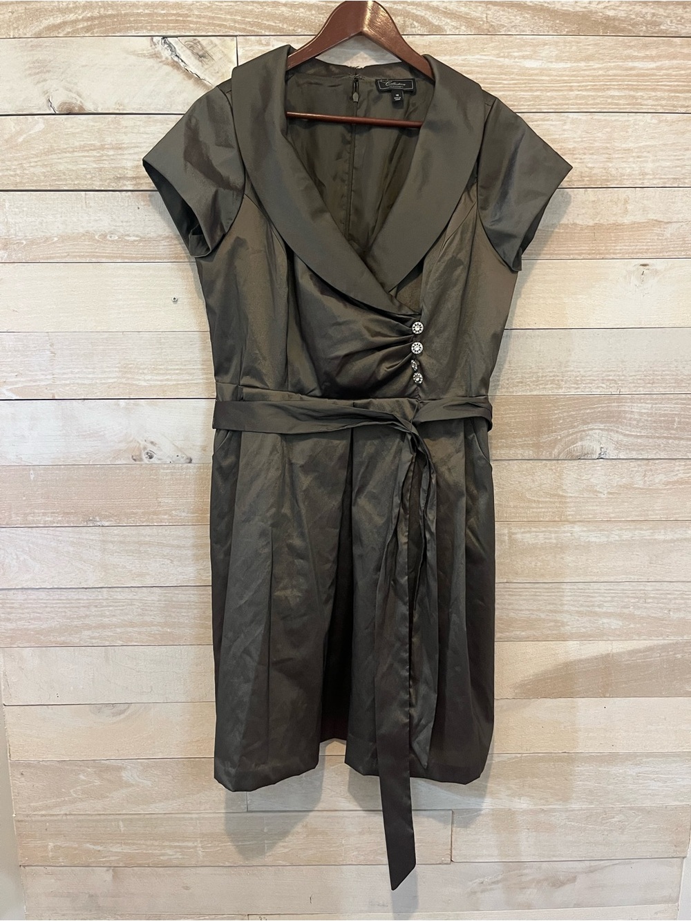 Wrap Dress Wedding Guest Satin Faux-Wrap Midi Dress with Shawl Collar